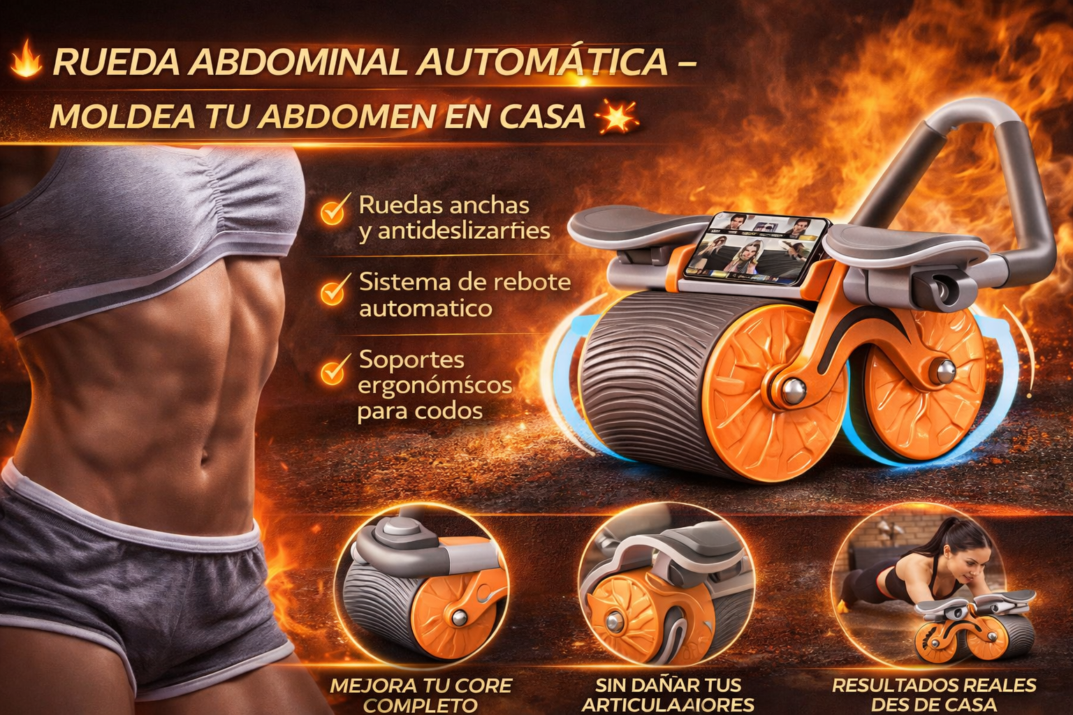 🔥 Rueda Abdominal Automática Pro con Rebote Inteligente 💪