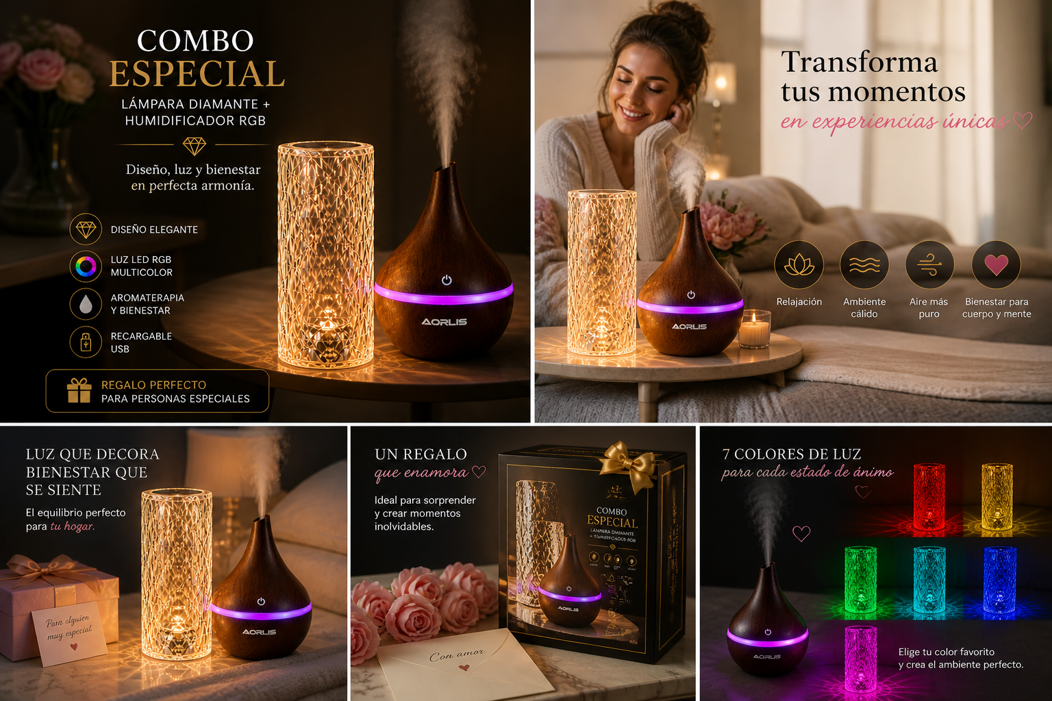 Combo Lámpara Diamante + Humidificador RGB – Regalo Elegante💎