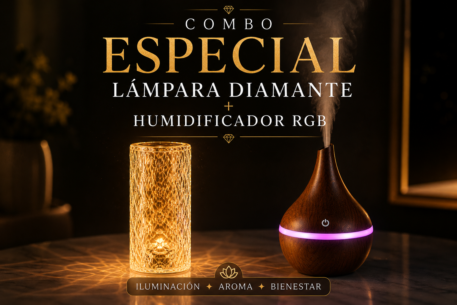 Combo Lámpara Diamante + Humidificador RGB – Regalo Elegante💎