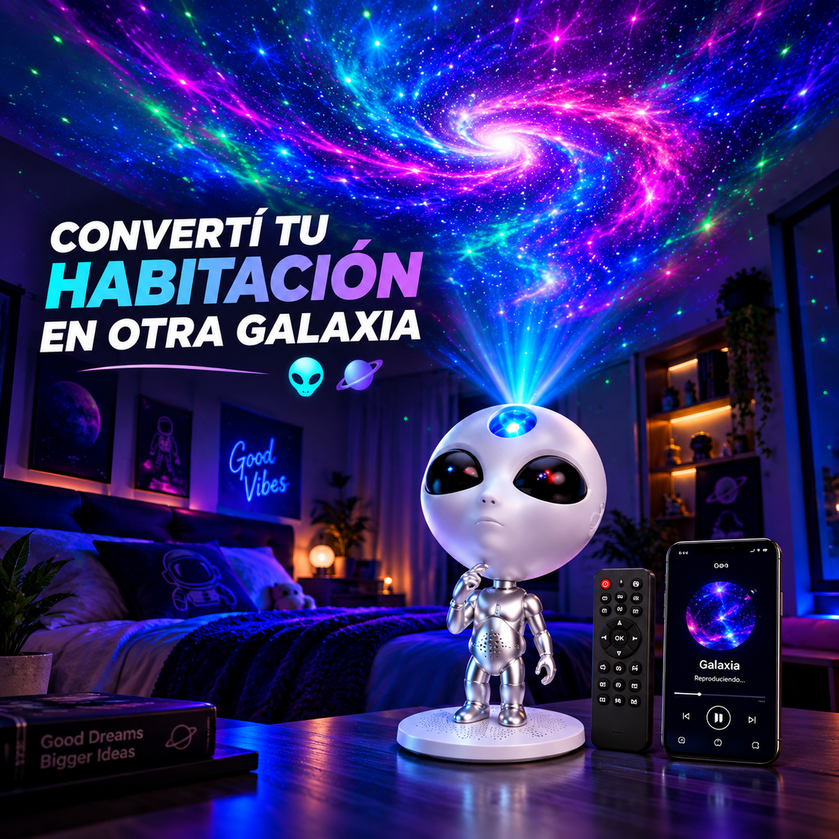 👽 Proyector Alienígena OVNI 360° 🌌 | Convertí tu Habitación en Otra Galaxia