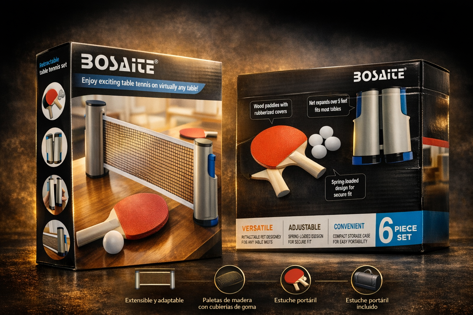 Ping Pong Portátil | Red Ajustable para Cualquier Mesa + 2 Palas + 3 Pelotas🎾