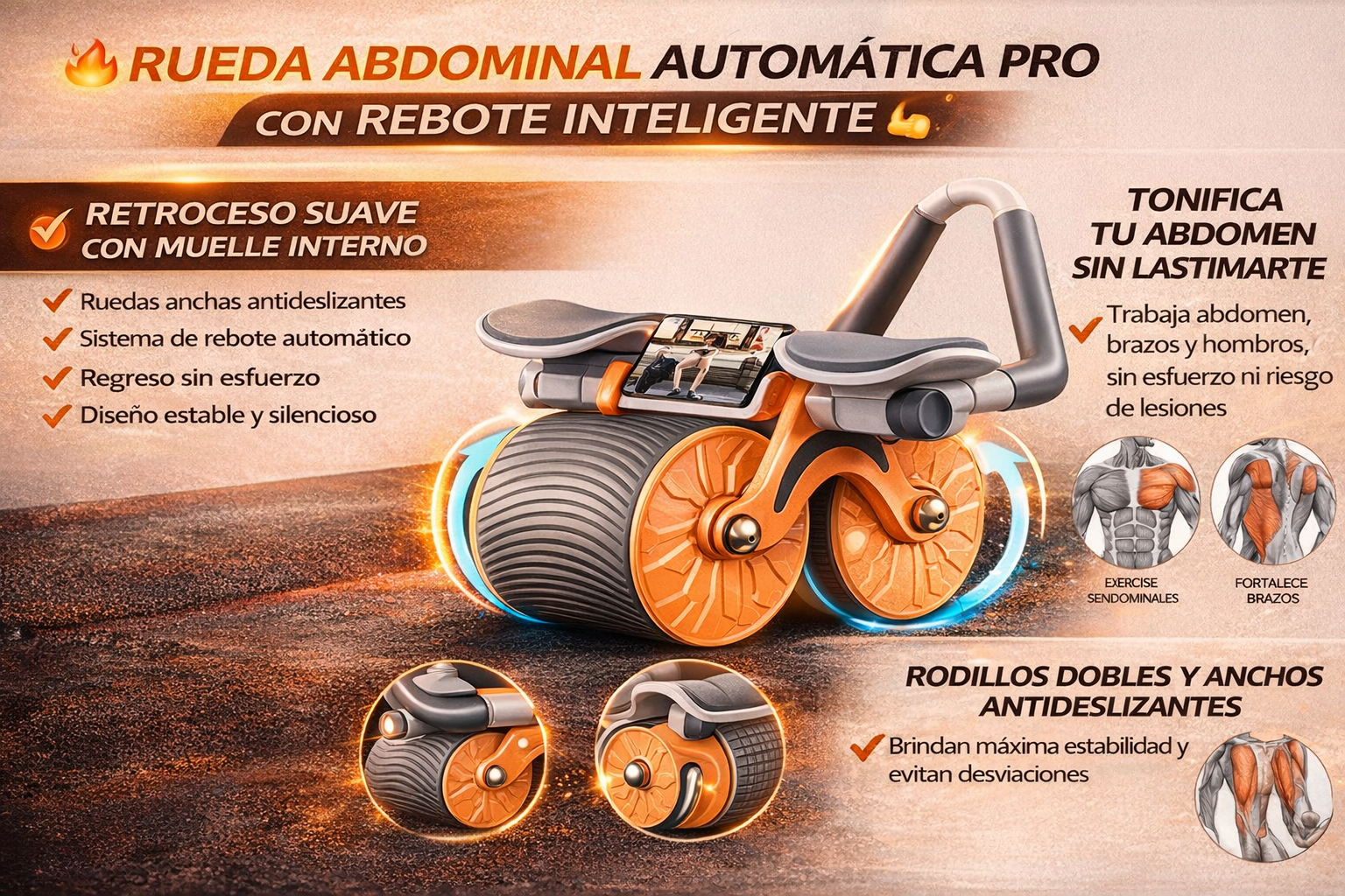 🔥 Rueda Abdominal Automática Pro con Rebote Inteligente 💪
