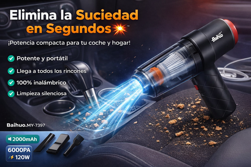 Aspirador de Mano Inalámbrico 6000Pa para Coche y Hogar | Portátil y Potente💨✨