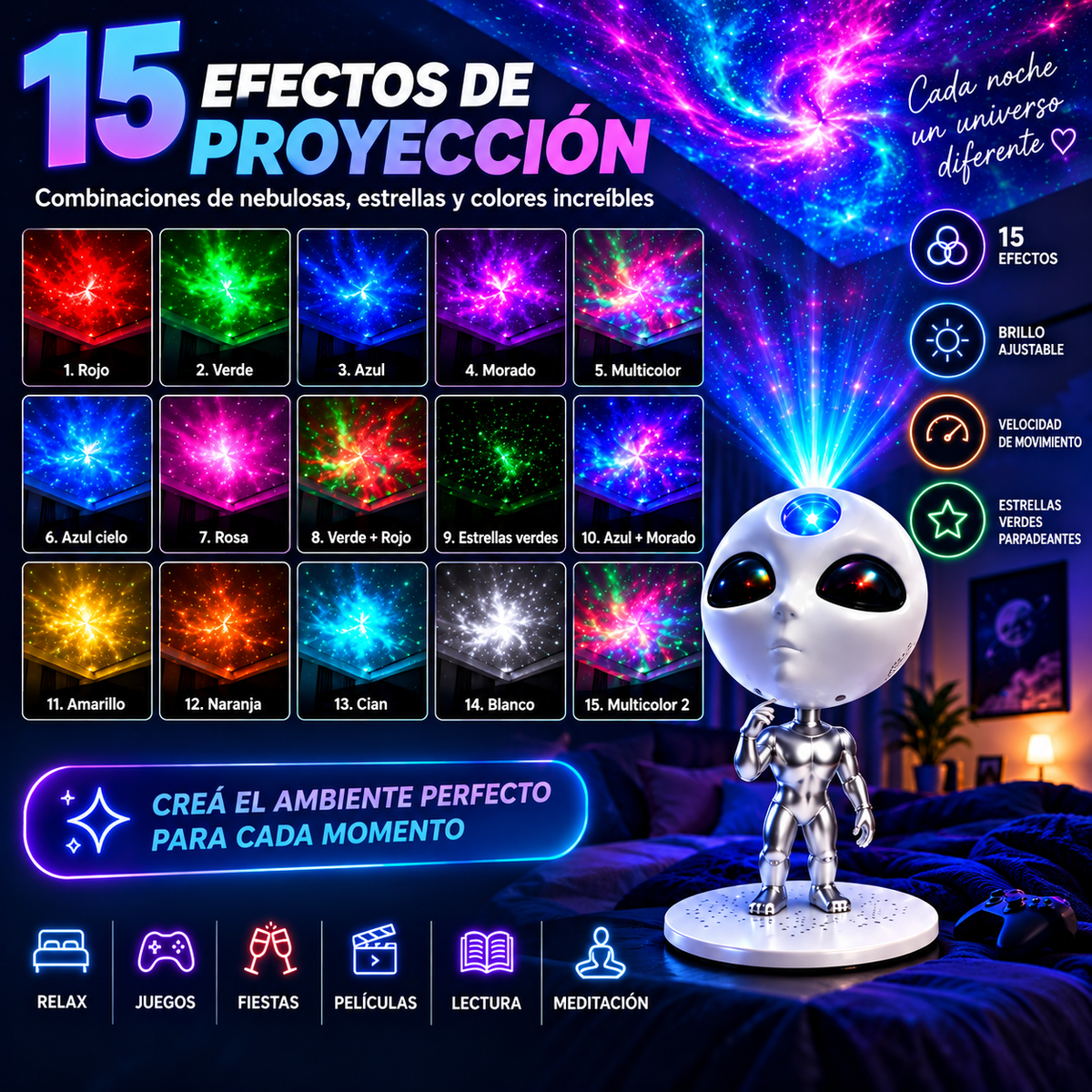 👽 Proyector Alienígena OVNI 360° 🌌 | Convertí tu Habitación en Otra Galaxia