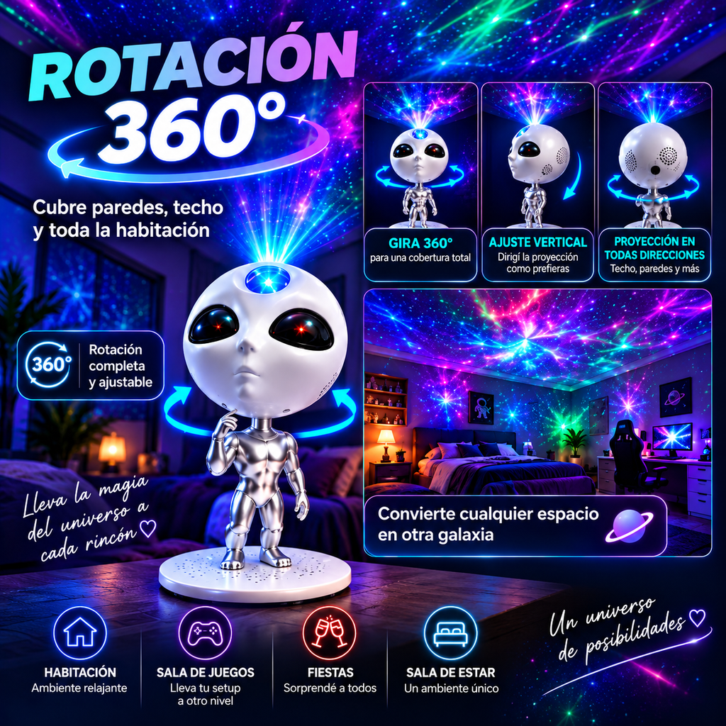 👽 Proyector Alienígena OVNI 360° 🌌 | Convertí tu Habitación en Otra Galaxia
