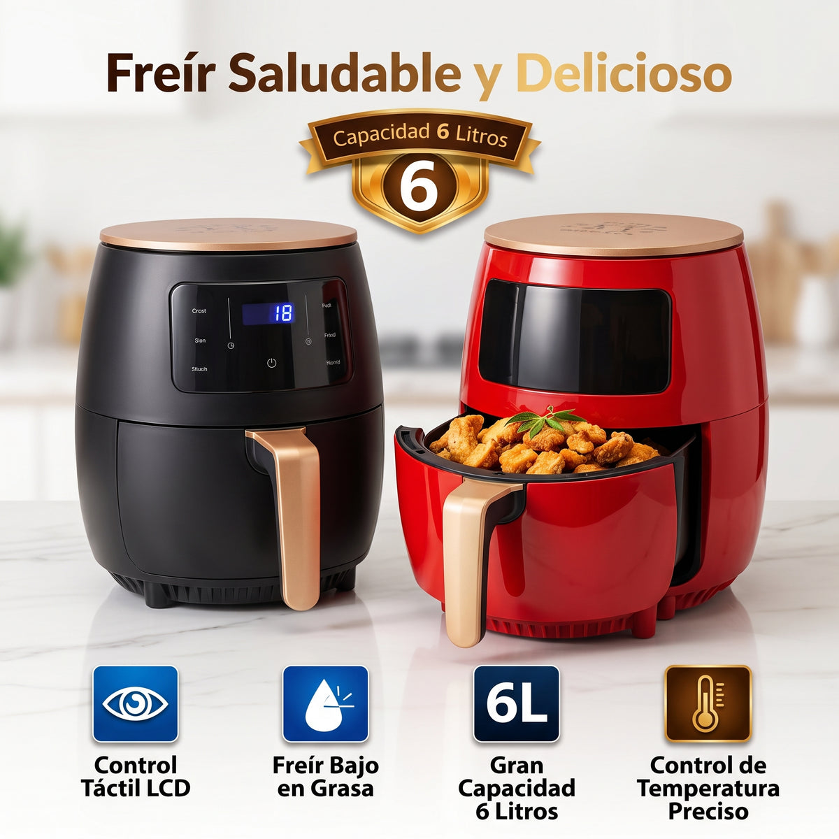 👉 Freidora de Aire Pro Home 6L – Control Táctil | Cocina Saludable sin Aceite🍟