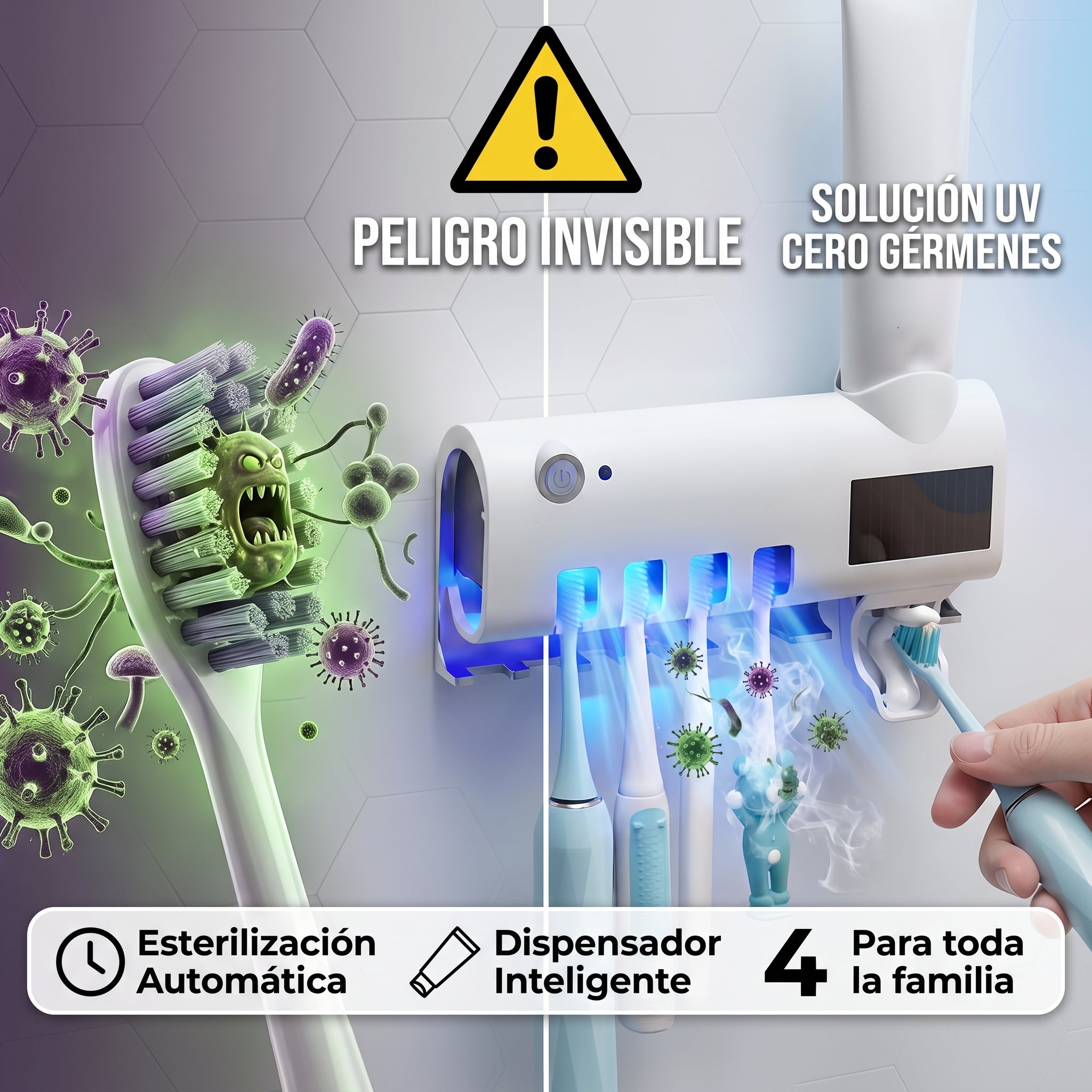 Esterilizador UV 360° + Dispensador Pro: ¡Cero Bacterias en tu Cepillo! 🦠🚫