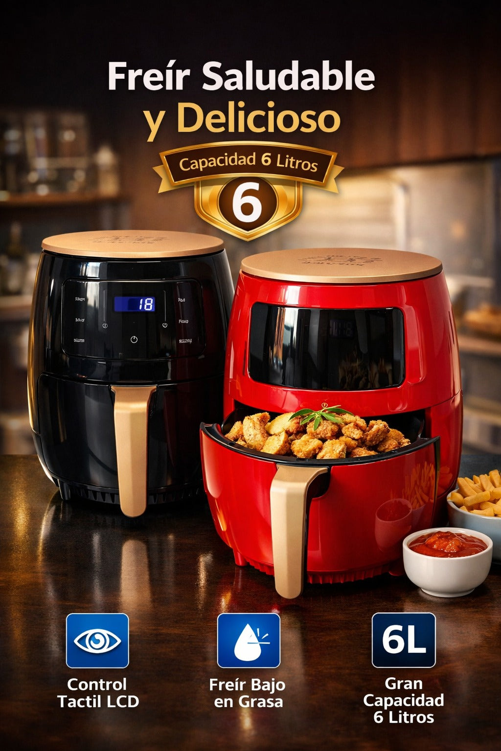 👉 Freidora de Aire Pro Home 6L – Control Táctil | Cocina Saludable sin Aceite🍟