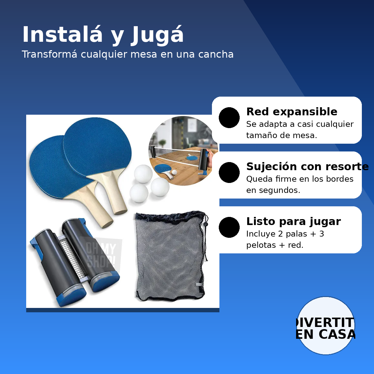 Ping Pong Portátil | Red Ajustable para Cualquier Mesa + 2 Palas + 3 Pelotas🎾