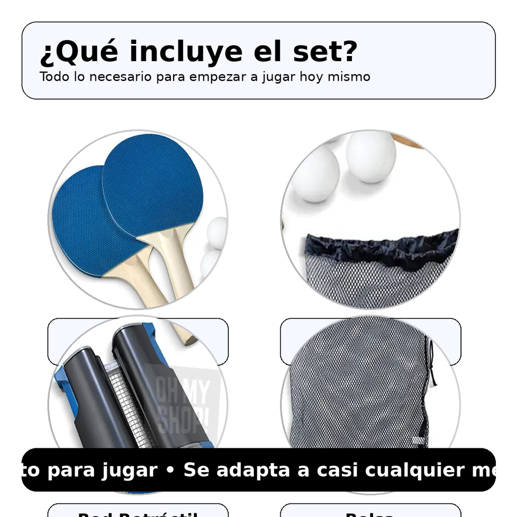 Ping Pong Portátil | Red Ajustable para Cualquier Mesa + 2 Palas + 3 Pelotas🎾